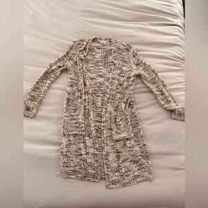 Knox Rose Marled Open-Front Cardigan in Cream and Brown Mix